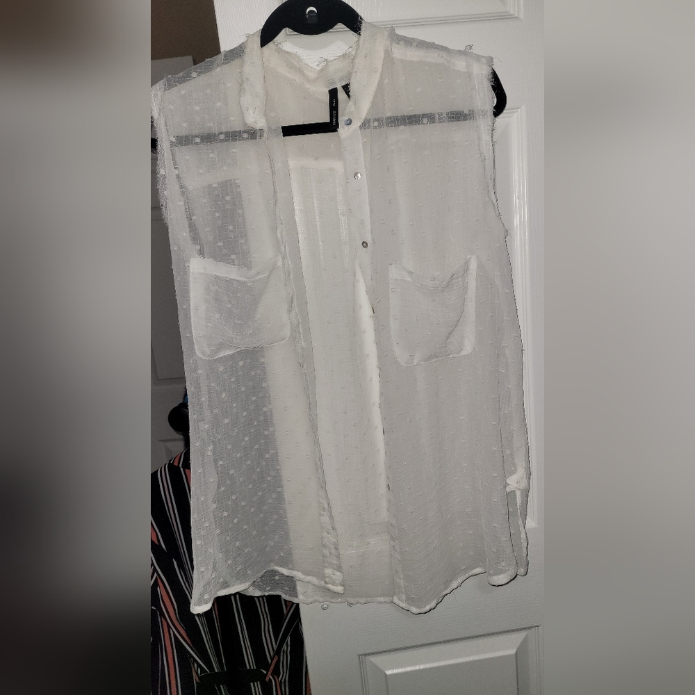 Mango White Sheer Fabric with Dots